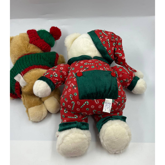 Vintage Teddy Bear Christmas Plush Sweater Slippers Candy Cane PJ's Stocking Hat - Picture 6 of 11